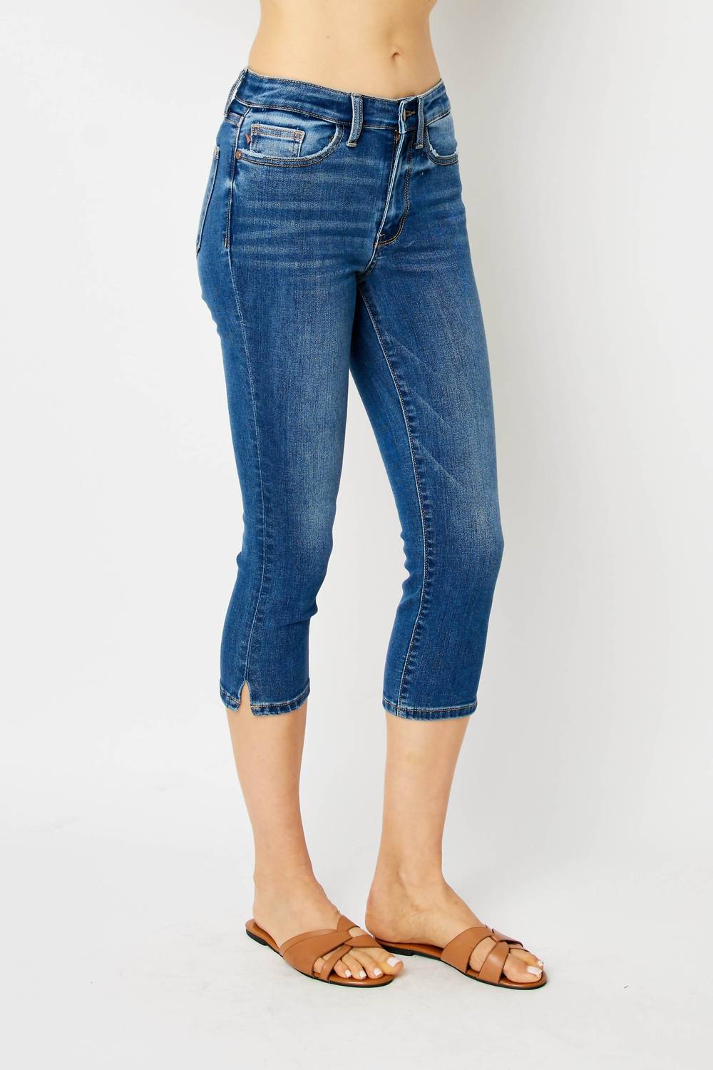 Judy Blue - Skinny Fit Mid Rise Capri with Side Slit