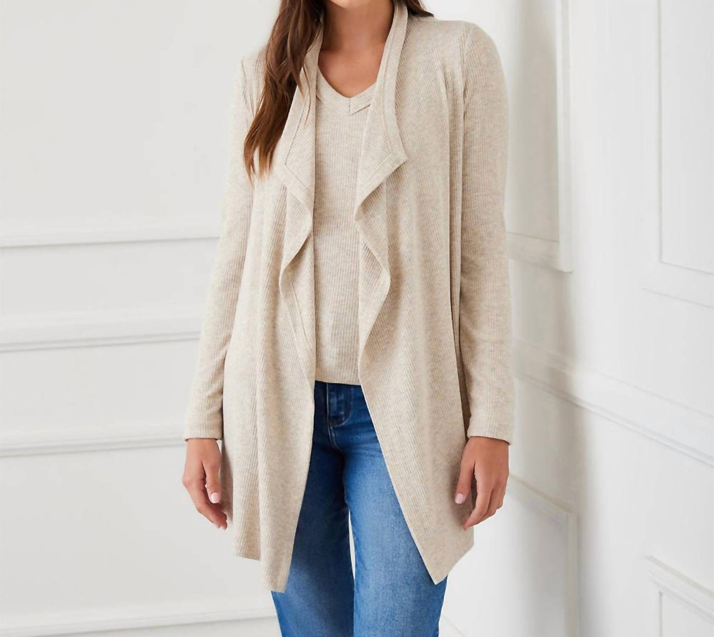 Karen Kane - Ribbed Drape Front Cardigan