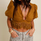 Endless Blu. - Monte Carlo Puff Sleeve Fringe Top