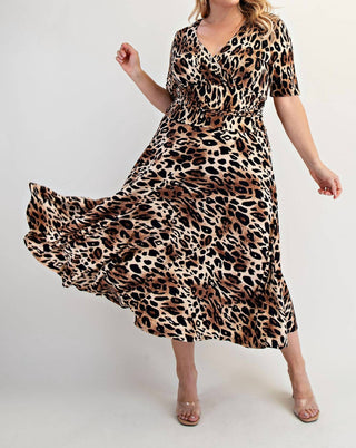 The Curve La - Plus Size Surplice Midi Dress With Full Skirt