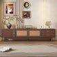 TV Stand for 80" TVs with Sliding Doors and Drawers - Dark Brown