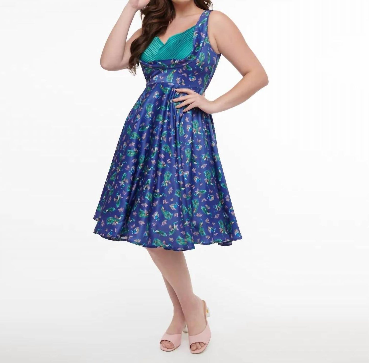 Dolly And Dotty - Grace Peacock Pleated Bust Dress
