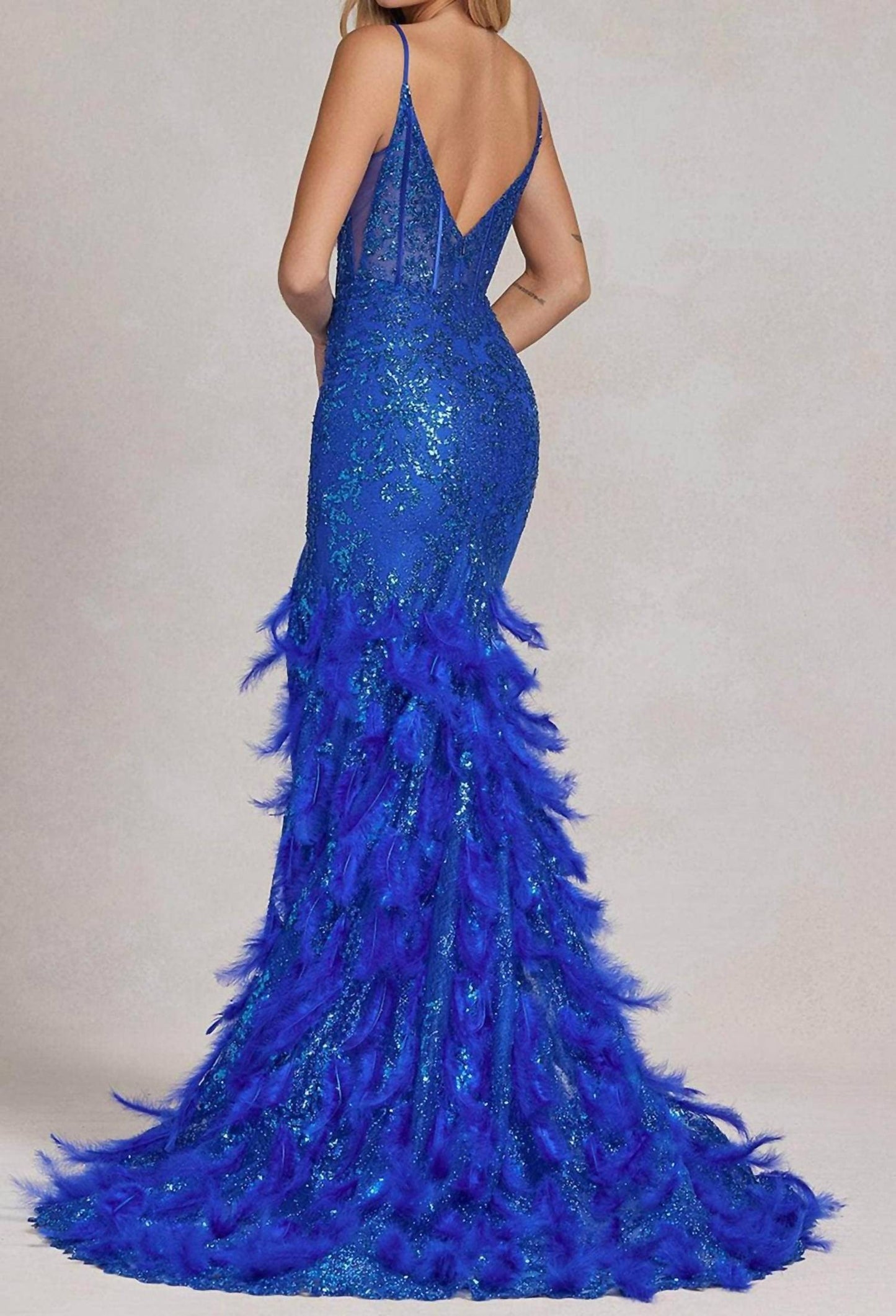 Nox Anabel - Fitted Feather Maxi Prom Dress