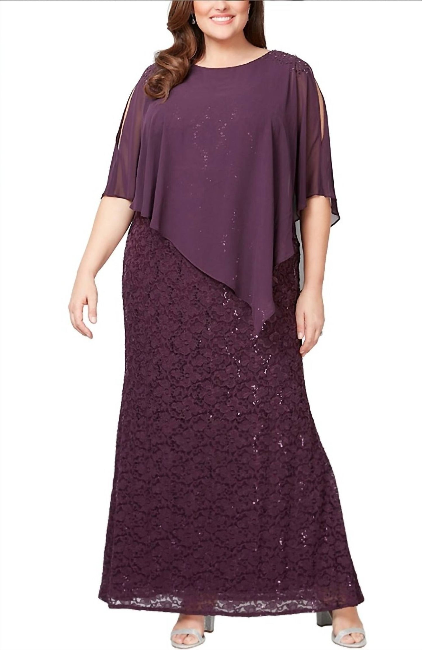 Alex Evenings - Women's Plus-Size Long Popover Dress with Beaded Shoulder