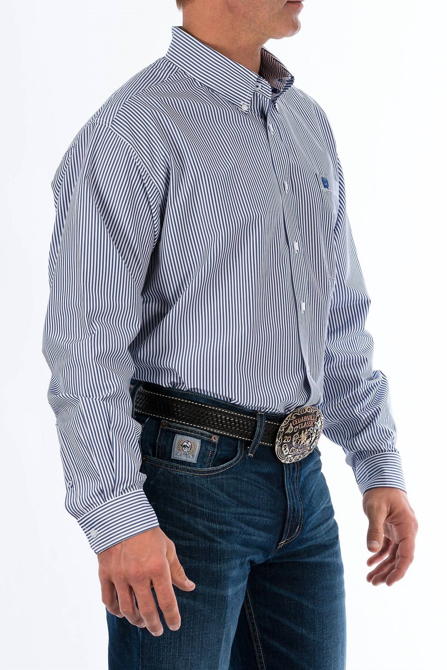 Cinch - Men's Royal Stripe Long Sleeve Button Down Shirt