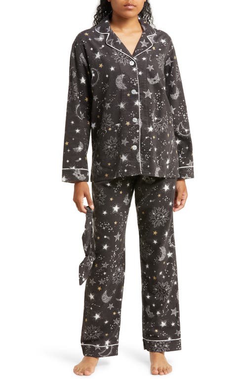 PJ Salvage Long Sleeve Cotton Flannel Pajamas & Headband Set in Charcoal, Size Small