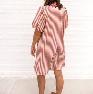 Bibi - Madelyn Striped Bubble Sleeve Dress