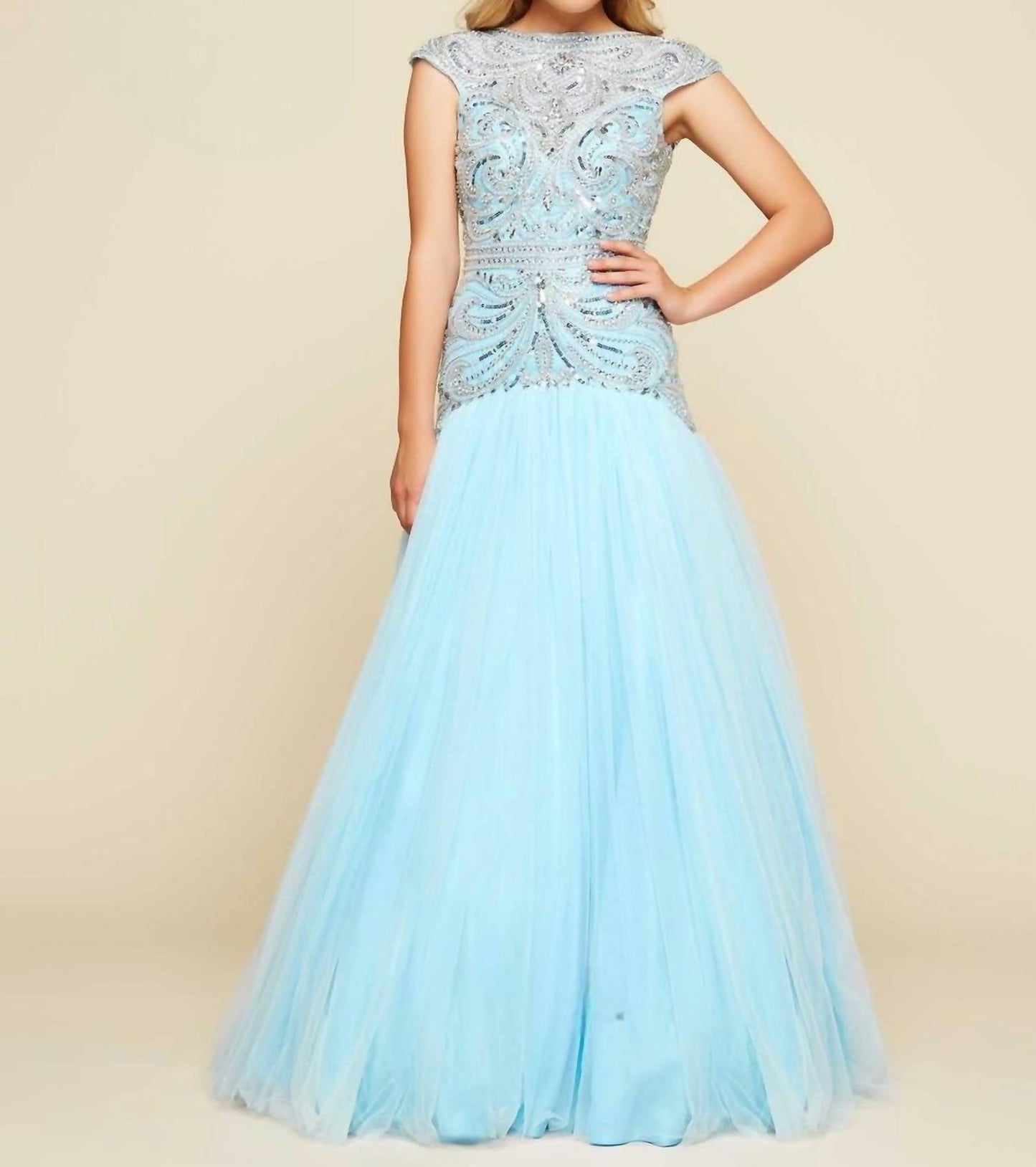 Mac Duggal - Cap Sleeve Ornate Illusion Trumpet Gown