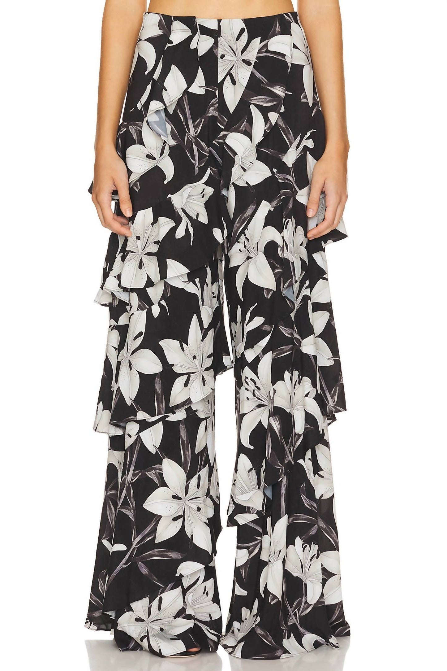 Alice + Olivia - Lotus High Rise Wide Leg Ruffle Pants