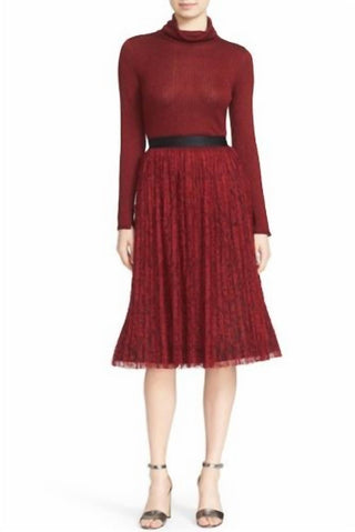 Alice + Olivia - Floral Lace Pleated Midi Skirt