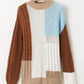 1 The Woman - Textured Knit Colorblock Patchwork Sweater