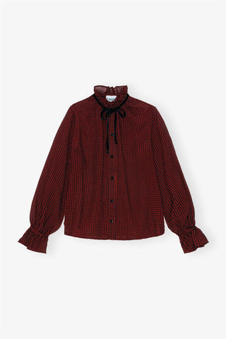 Ganni - Red Sheer Tie String Shirt