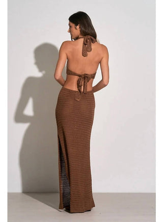 Elan - Crochet Maxi Halter Cut Out Dress