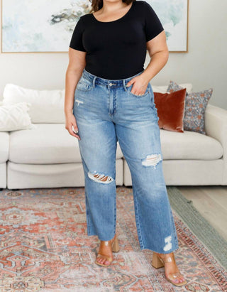 Judy Blue - High Rise Rigid Magic Destroy Slim Straight Leg Jeans