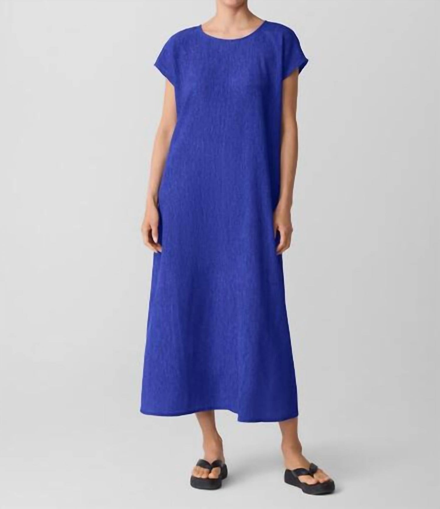 Eileen Fisher - Woven Plissé Round Neck Dress
