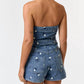 Blue Blush - Floral Embroidered Strapless Romper