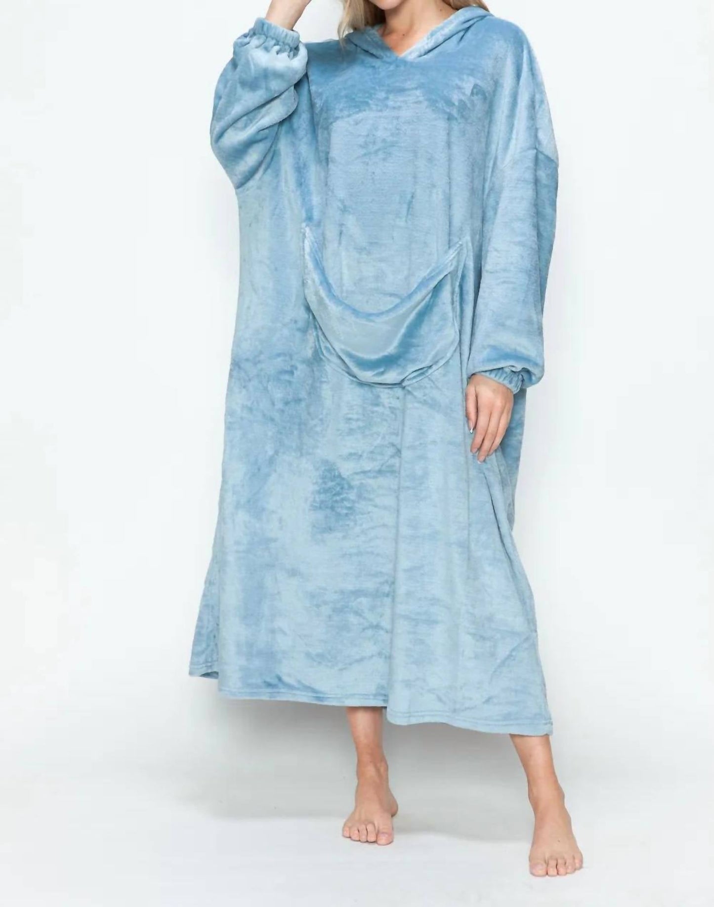 Double Take - Full Size Pocketed Hooded Midi Lounge Dress