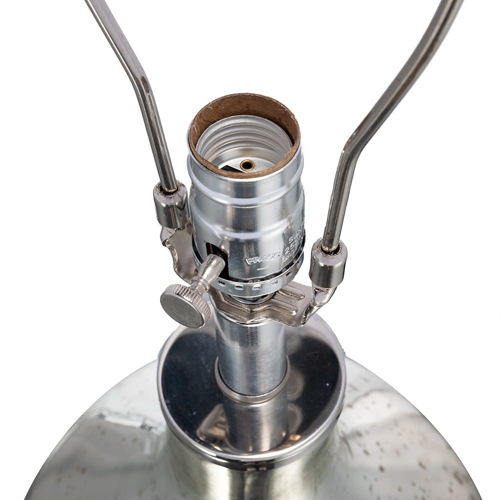 Silver Round Table Lamp with White Fabric Shade