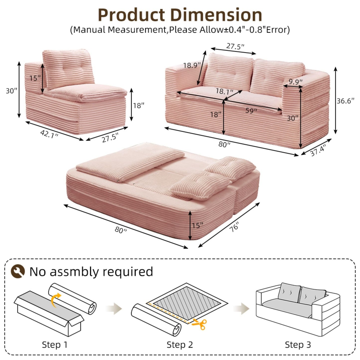 Multi Functional Sectional Sofa Bed With Independent Chaise Lounge And Functional Blanket