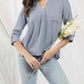 Blu Pepper - Split Neck Back Button Three Quarter Tab Sleeve Top