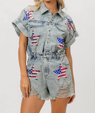 Trendsi - BiBi American Flag Washed Romper