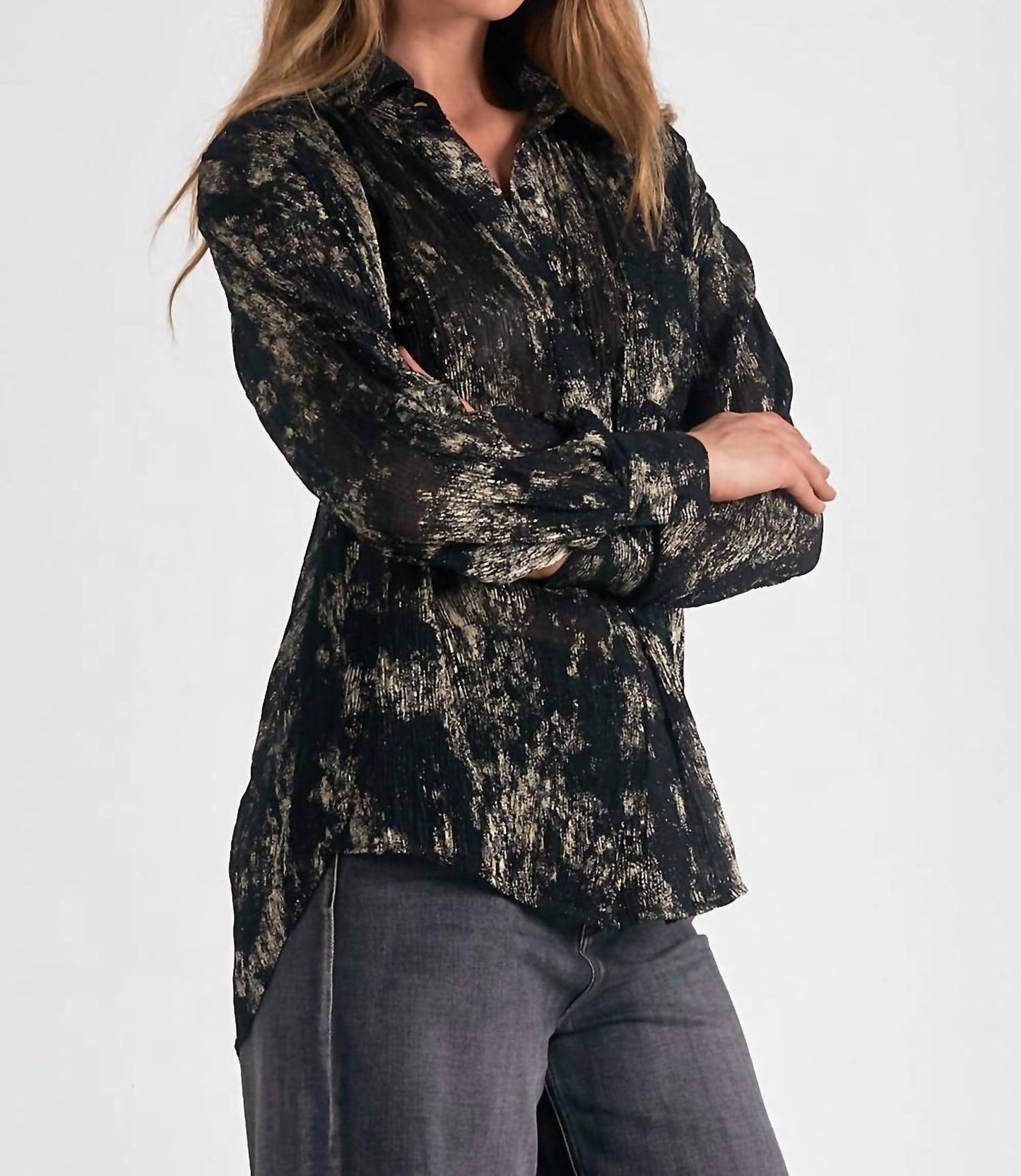 Elan - Pleated Long Sleeve Blouse