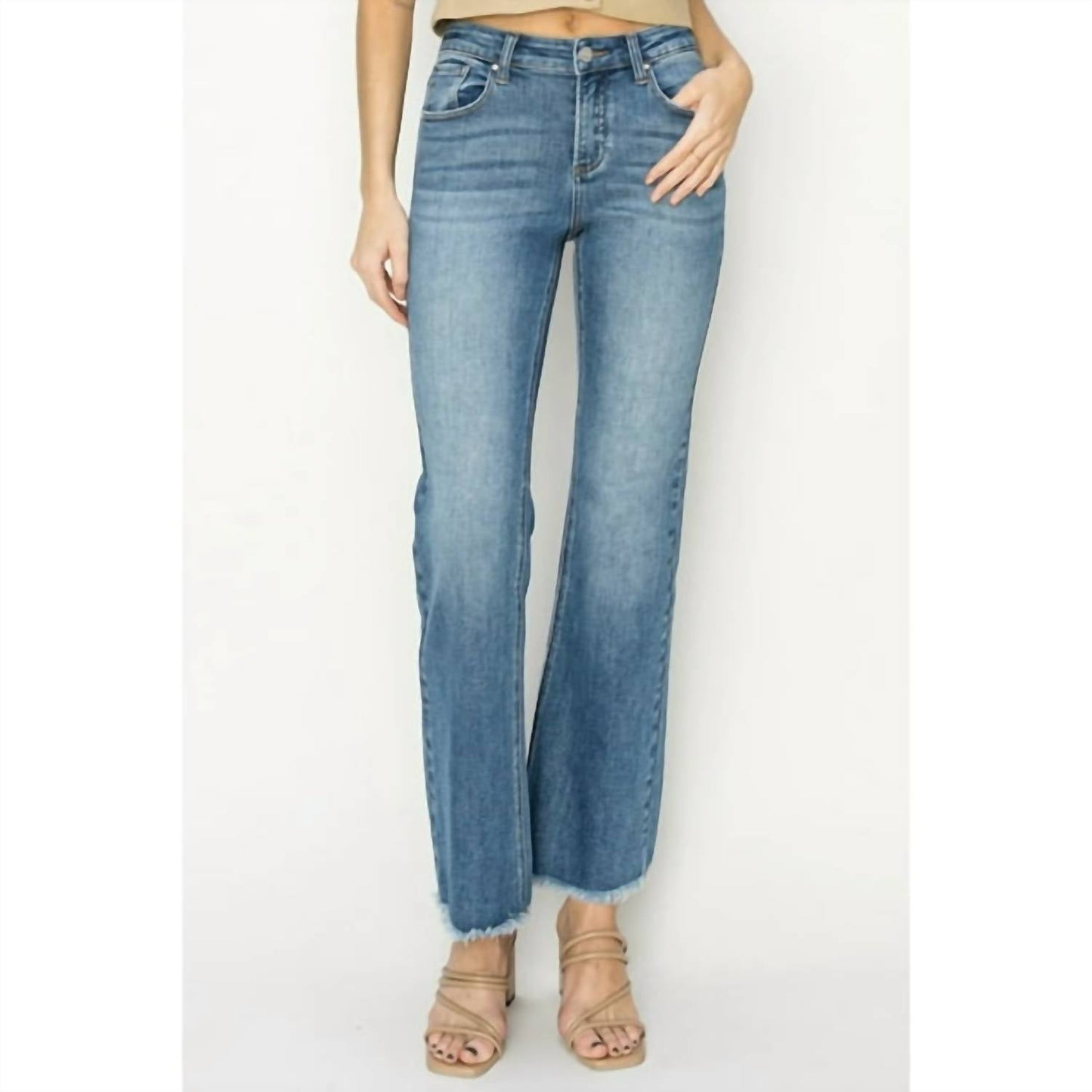 Risen - Mid Rise Fray Hem Bootcut Jeans