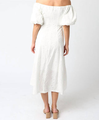 Olivaceous - Gracie Eyelet Puff Sleeve Midi Dress