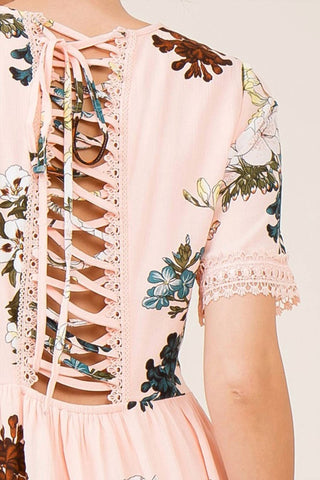 Entro - Lace Up Floral Mini Dress