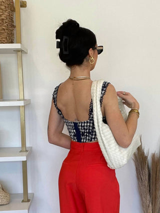 Olivaceous - Gwen Gingham Floral Corset Tank Top