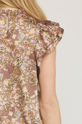 Entro - Floral & Leopard Ruffle Top