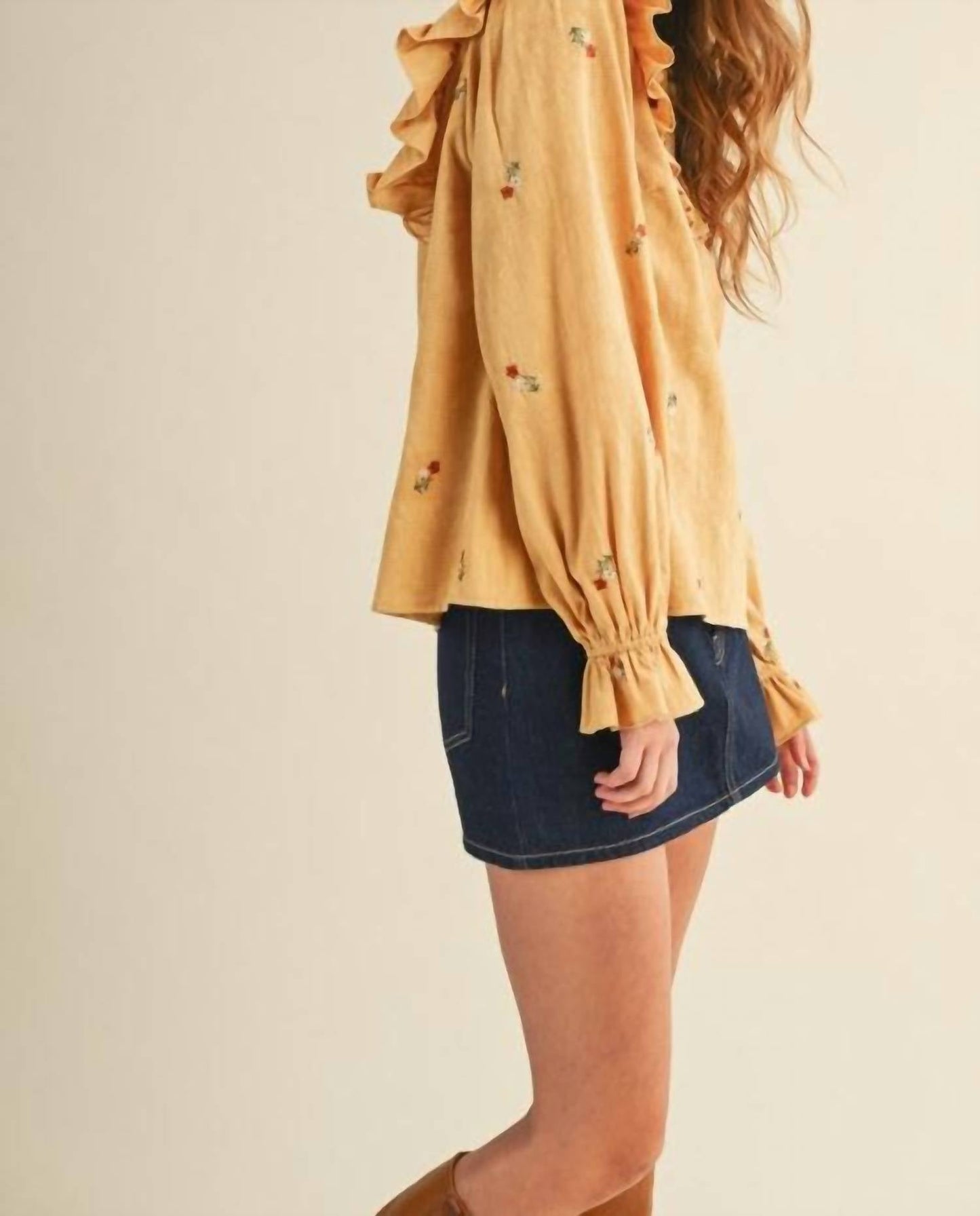 &Merci - Ruffled Smocked Embroidered Blouse