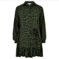 Apricot - Leopard Ruffle Hem Belted Waist Shirt Dress