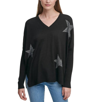 Dkny - Glitter Star Print V-neck Sweater