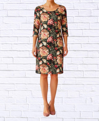 Calypso - Vintage Floral Print Knit Midi Dress