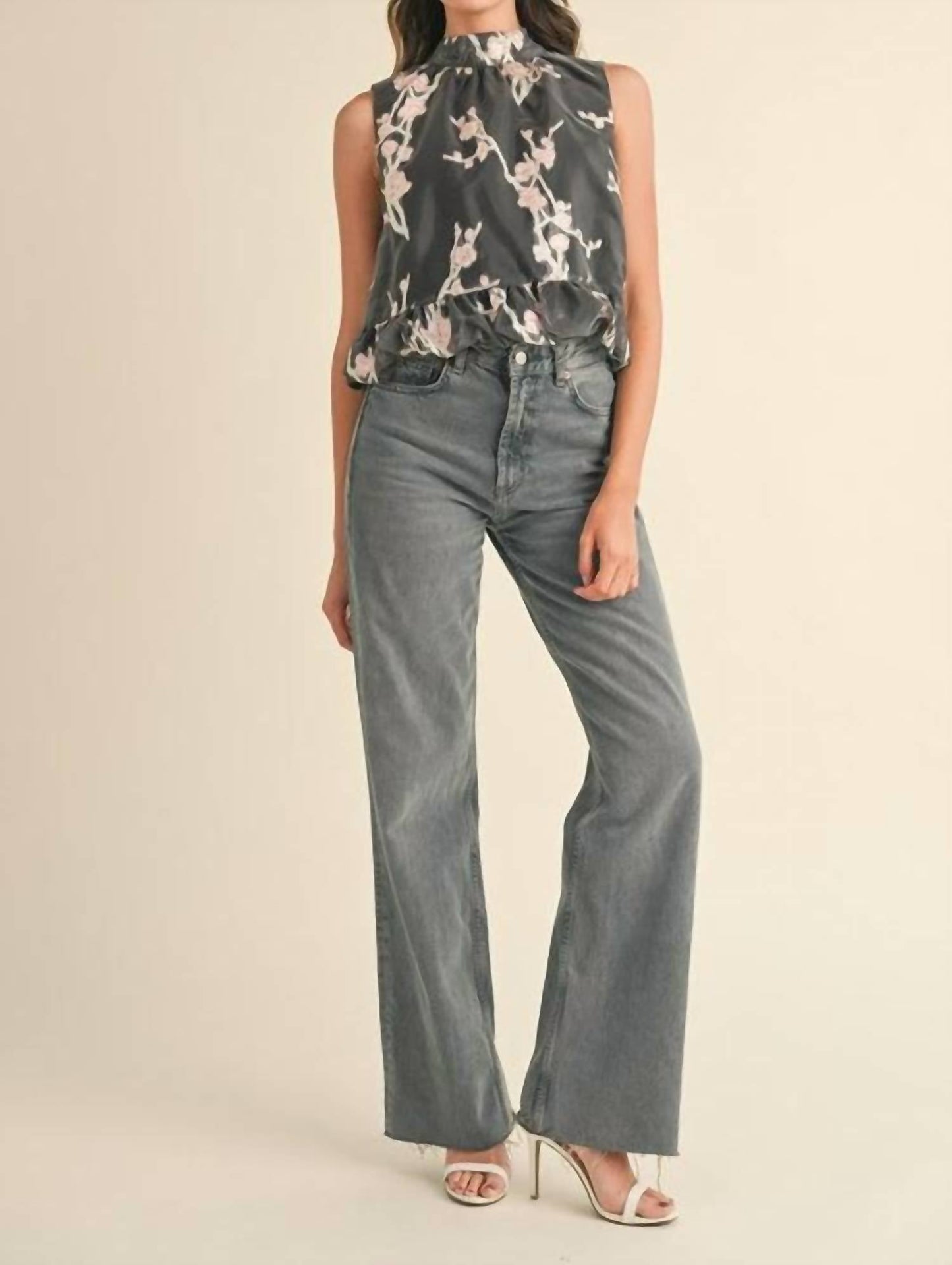 &Merci - Metallic Floral Jacquard Bubble Hem Top