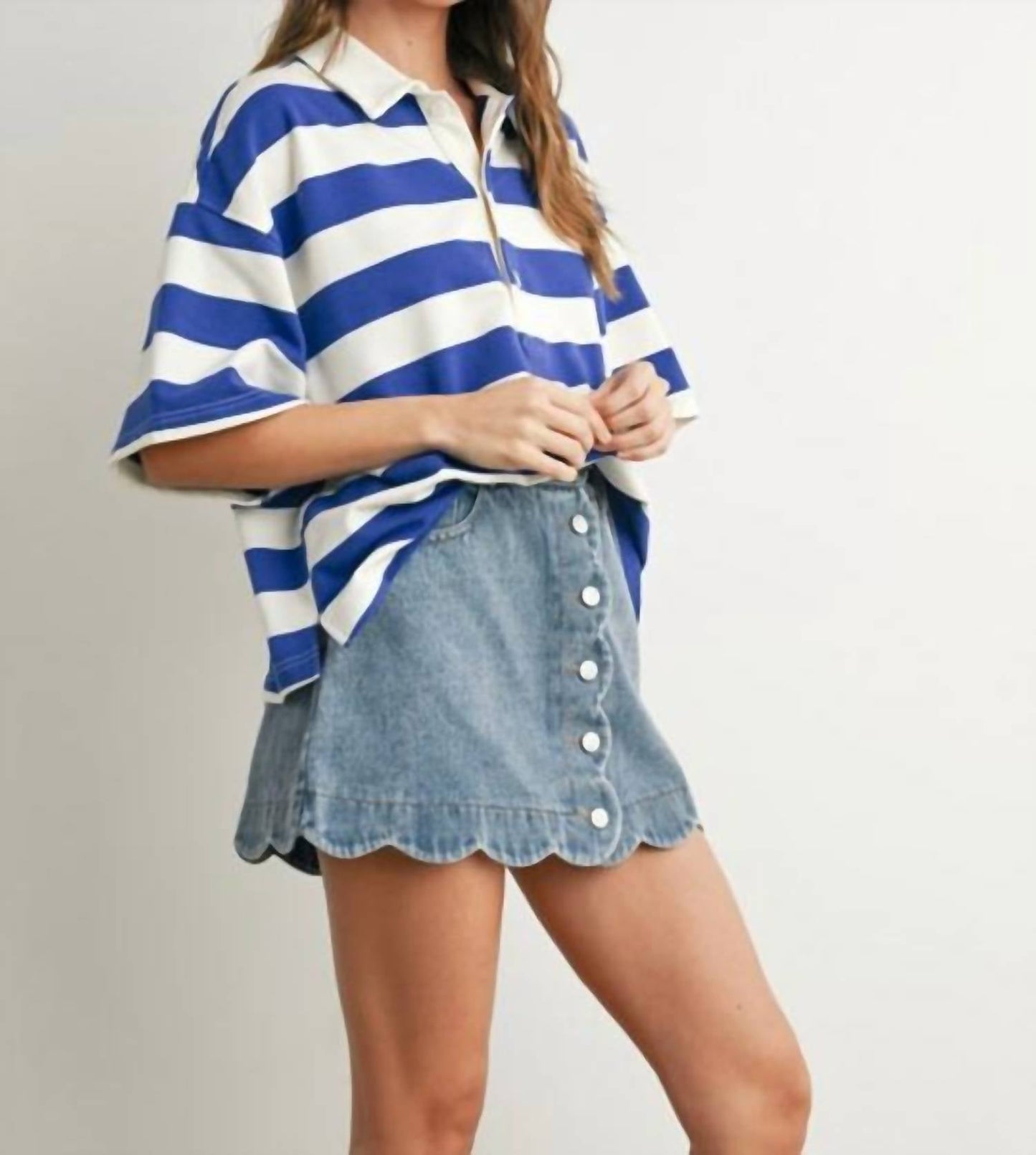 Buttermelon - Striped Oversized Polo Shirt