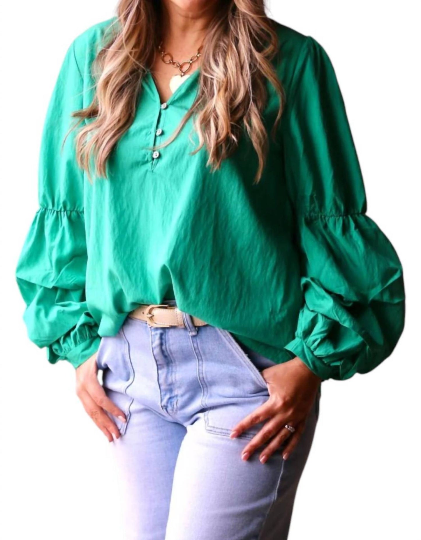 Entro - Tiered Puff Sleeve V-neck Top