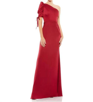 Ieena For Mac Duggal - Satin One Shoulder Puff Sleeve Trumpet Gown