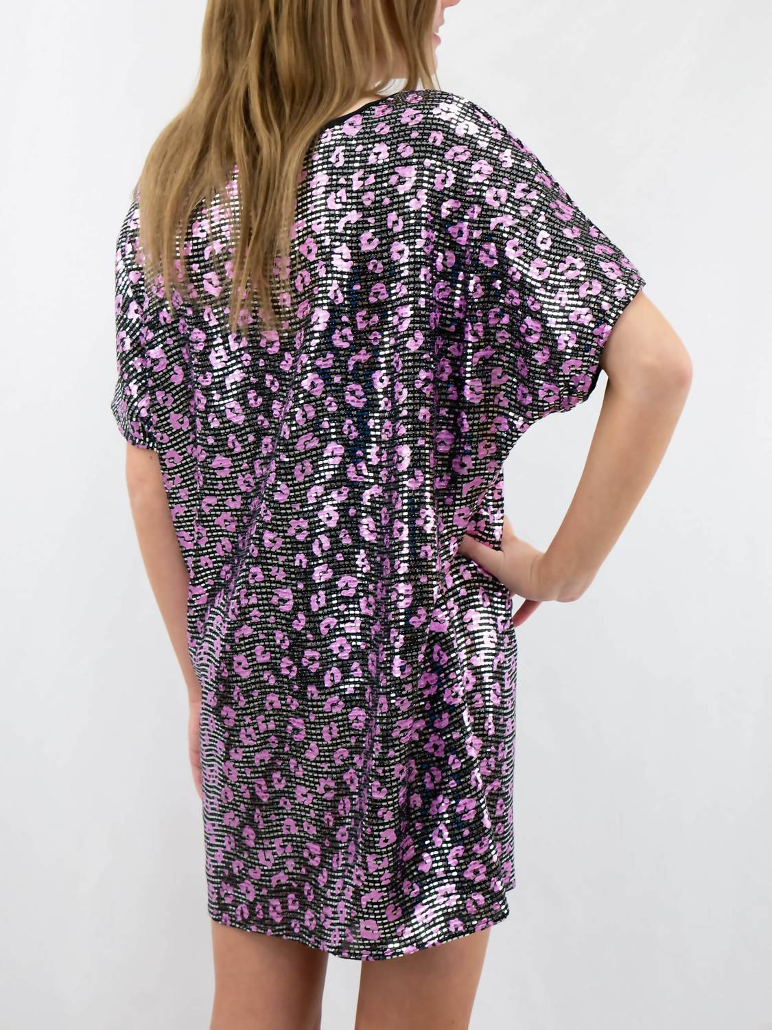 Adrienne - Animal Print Metallic Shift Mini Dress