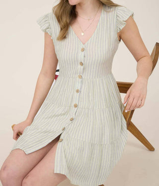 Blu Pepper - Stripe V Neck Button Down Tiered Mini Dress