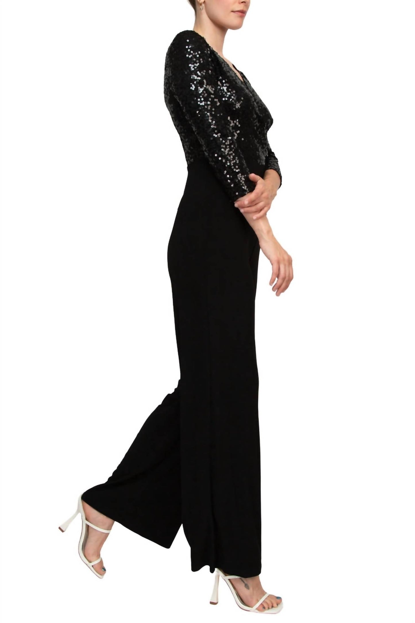 Adrianna Papell - Sequin Faux Wrap Jumpsuit