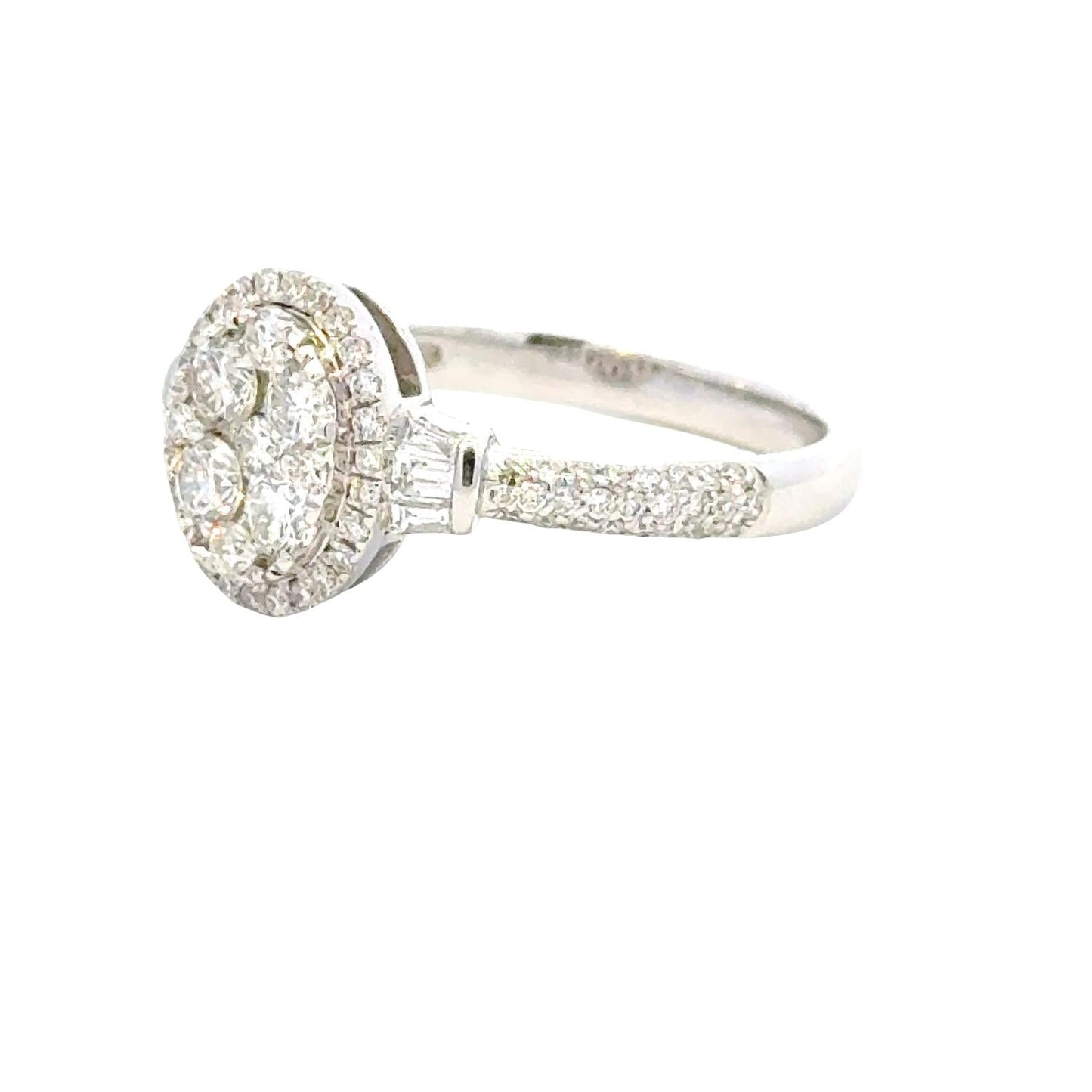 Aamiaa - 1.33 Carat Natural Diamond Oval Cluster Halo Engagement Ring - Size 6.5