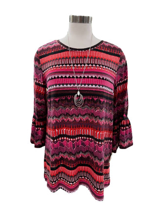 Multiples - Flounce Sleeve Chevron Print Top