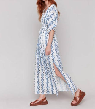 Charlie B - Printed Dolman Sleeve Maxi Dress With Side Slits