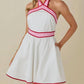 Baby Pink - Colorblock Strap Design Halter Neck Mini Dress
