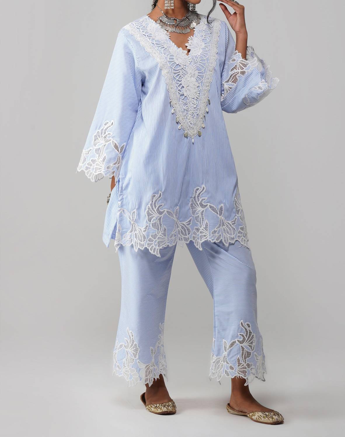 Zaalima Fashion - Stripe Pattern Co-ord Set - Noor-e-rang