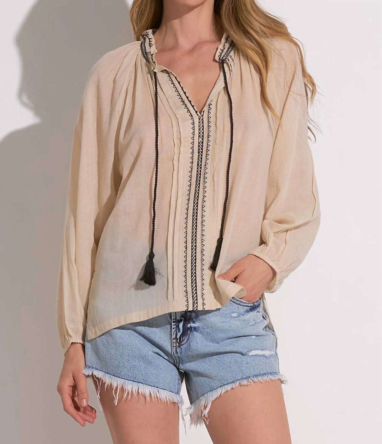 Elan - Long Sleeve Peasant Blouse