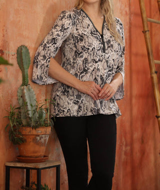 Joseph Ribkoff - Snakeskin Print Embellished Tunic Top