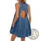 Backless Bow Accent Denim Mini Dress